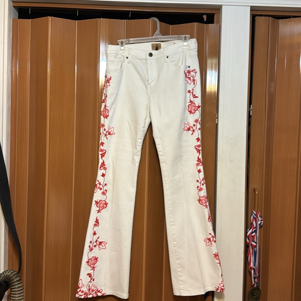 NWOT Driftwood Isabel classic fit size 28 flare leg embroidered jeans